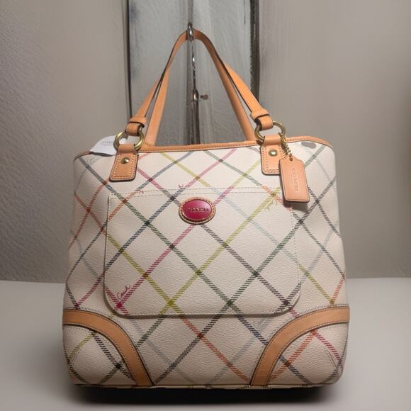 Coach F21863 Peyton Tattersall Tote B4 Multicolor Check Shoulder Bag NWT - Picture 4 of 14